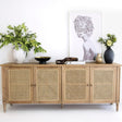 Hampton Weathered Oak Cane Four Door Sideboard - 2.04m