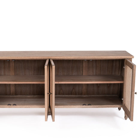 Hampton Weathered Oak Cane Four Door Sideboard - 2.04m