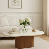 Harlow Oak veneer  Oval Coffee Table – 1.5m – Walnut Base
