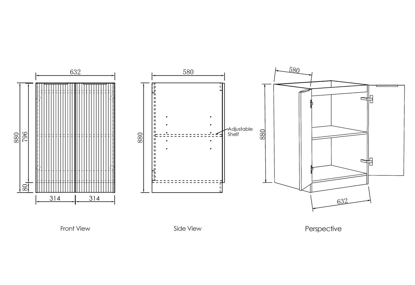 Havana Laundry Base Cabinet (632x584x880) Drawing