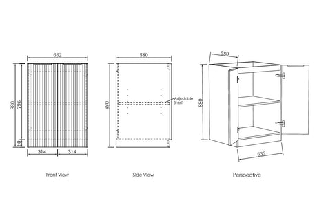 Havana Laundry Base Cabinet (632x584x880) Drawing