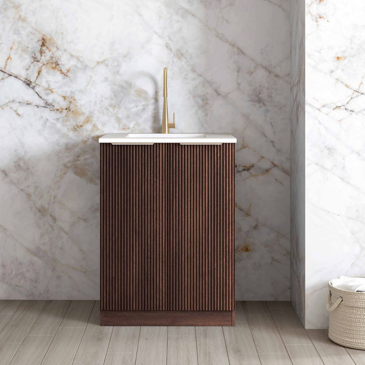 Havana Walnut Mini Laundry Cabinet with Stone Top Set 650x600x900mm (Style A)