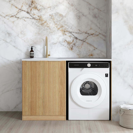 Havana Woodland Oak Base Laundry Cabinet with Stone Top and Sink 1300x600x900