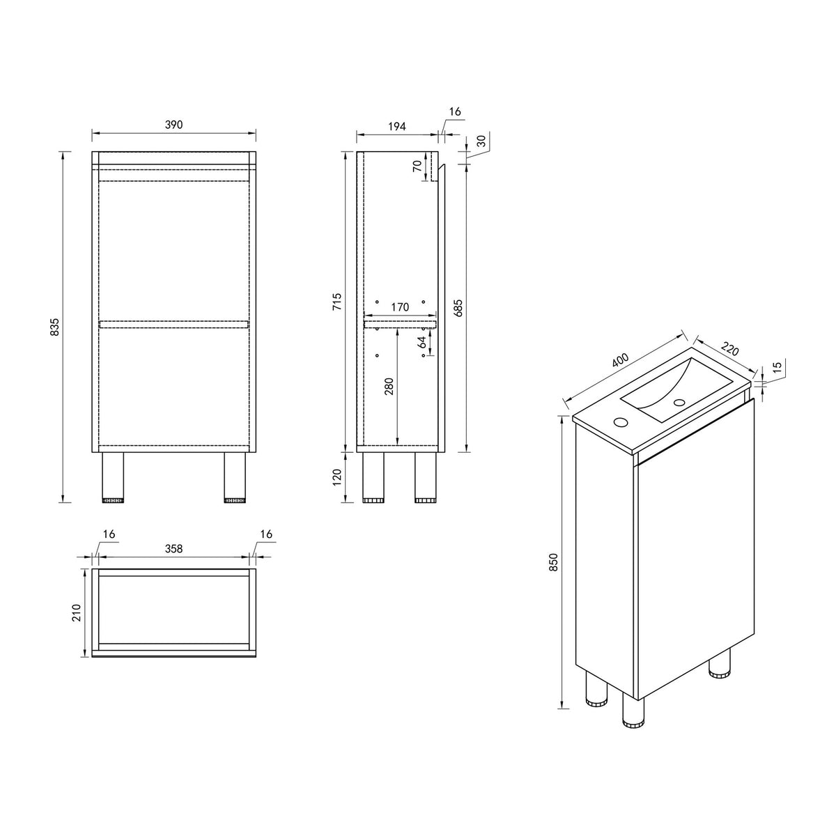 Hera Floor Standing Vanity-MDF-Slim-Tas Oak-400-550mm - 06
