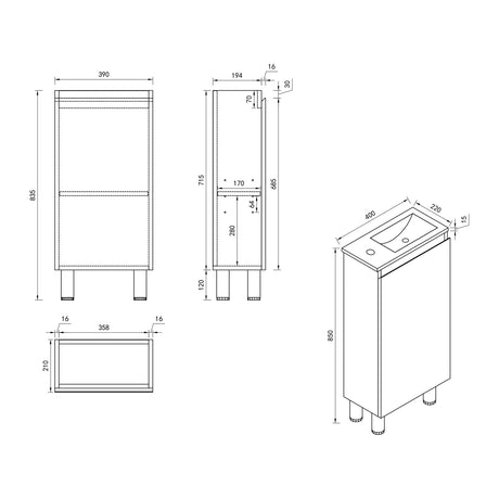 Hera Floor Standing Vanity-MDF-Slim-Tas Oak-400-550mm - 06