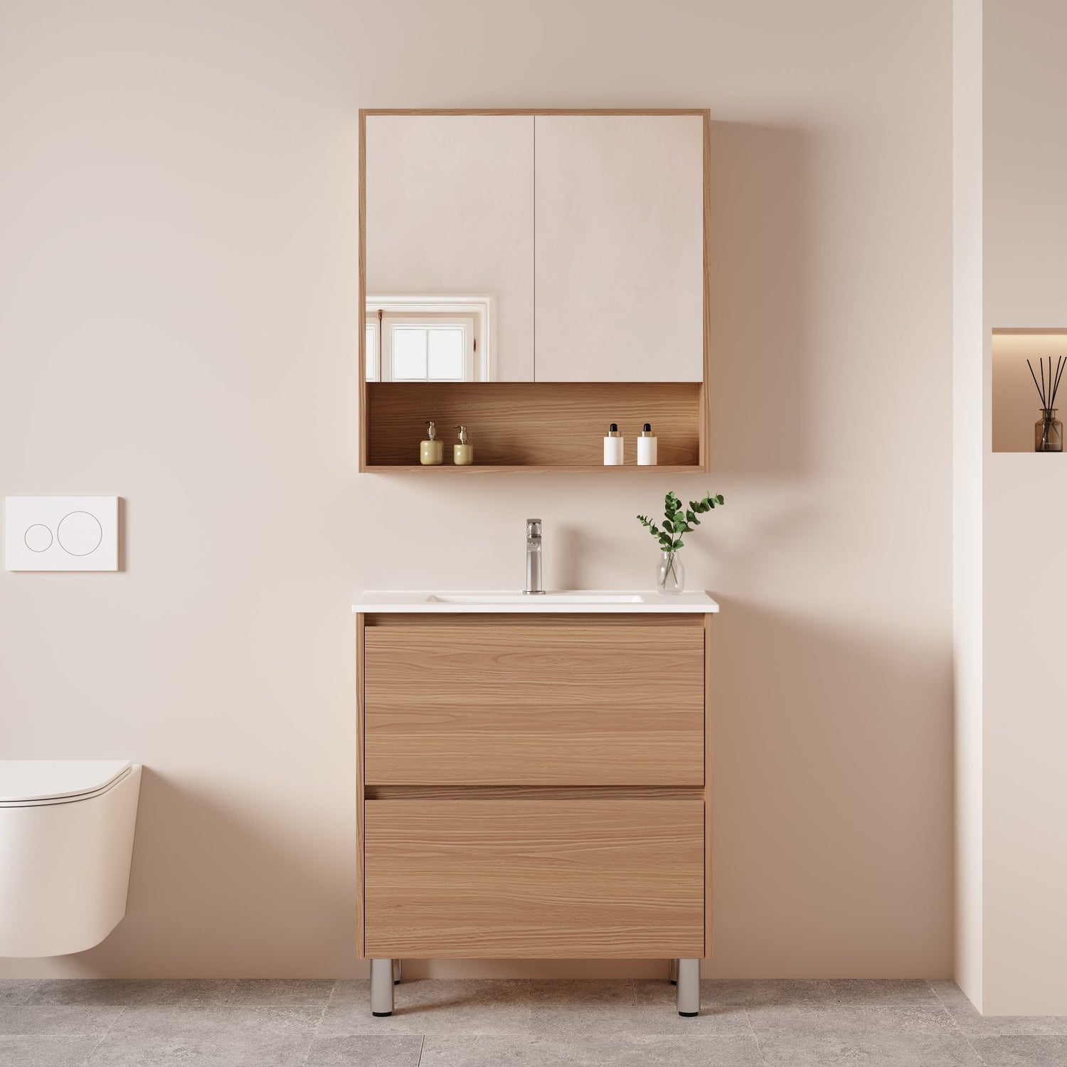 Hera Vanity Floor Standing-MDF-Slim Cabinet-Elegant Oak 750mm - 01