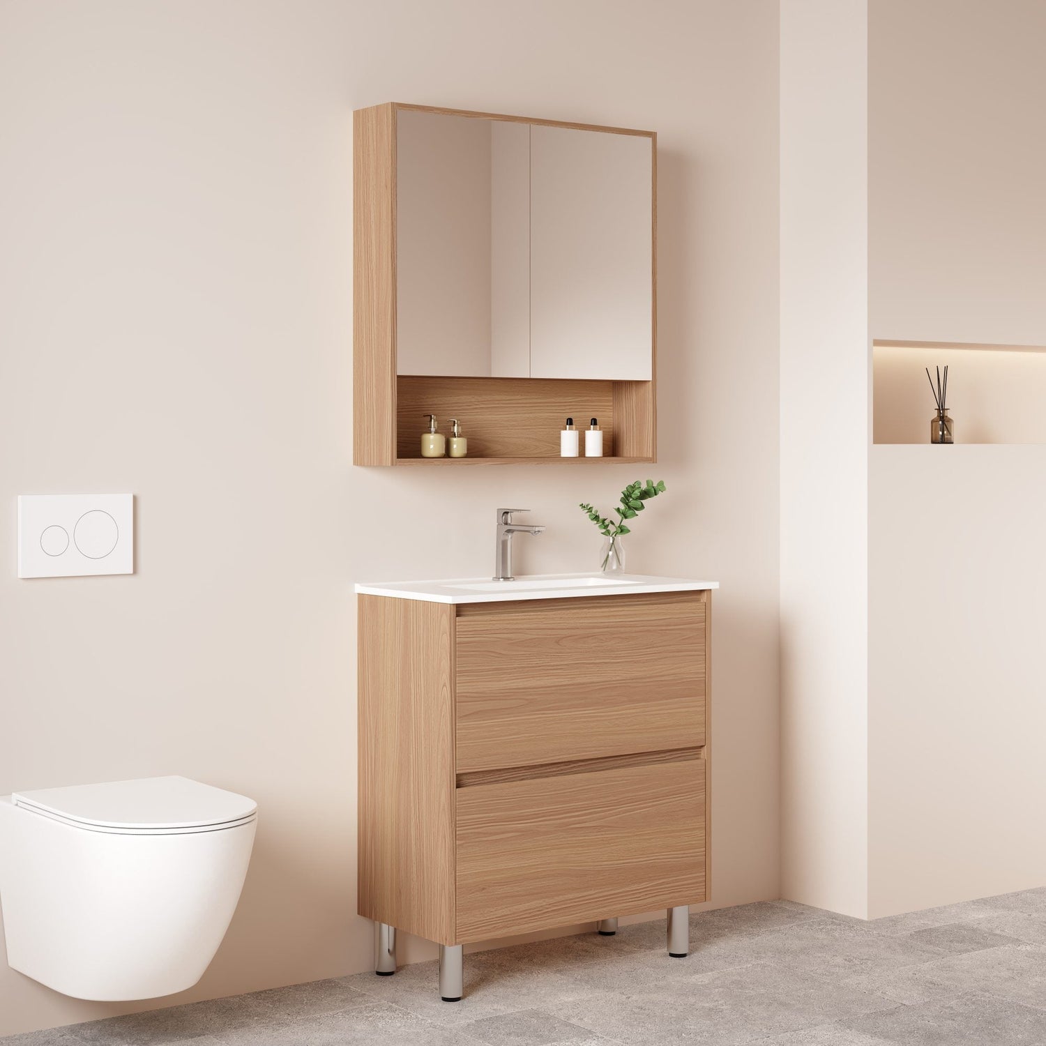 Hera Vanity Floor Standing-MDF-Slim Cabinet-Elegant Oak 750mm - 03