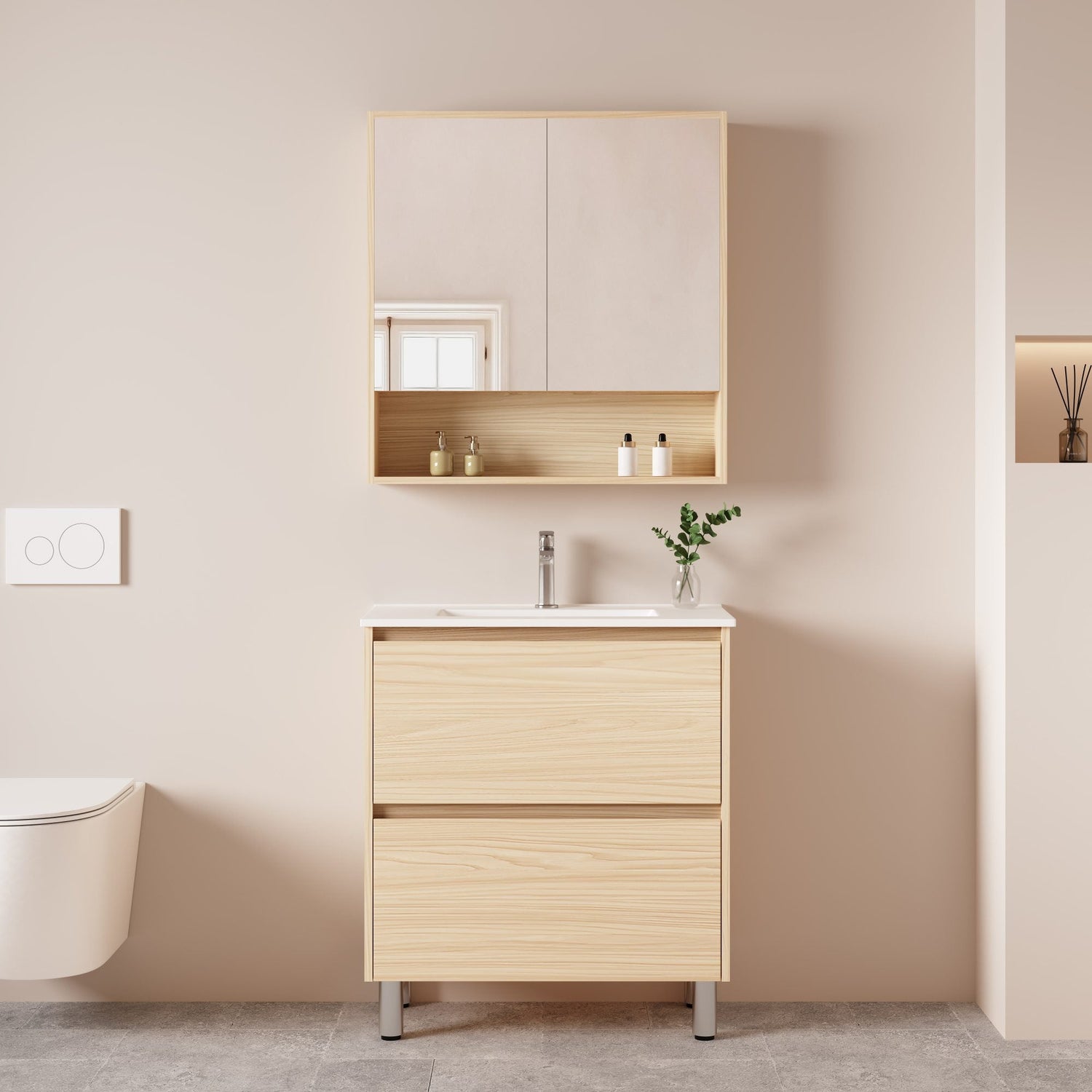 Hera Vanity Floor Standing-MDF-Slim Cabinet-Tas Oak 750mm - 01