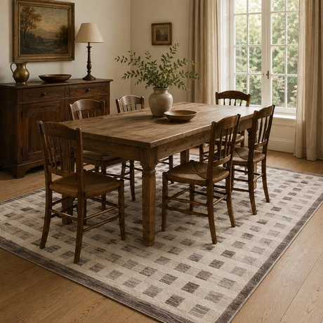 Horizon Ivory Grey Checkered Rug H102