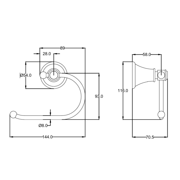 IKON Clasico Toilet Roll Holder - Technical Drawing