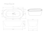 ISEO Ultra-Thin Freestanding Bathtub With Overflow (Gloss White) 1200/1300/1400/1500/1600/1700mm