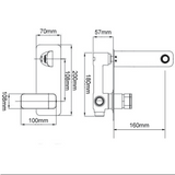 IVANO Bathtub Basin Wall Mixer With Spout - Chrome Technical Drawing