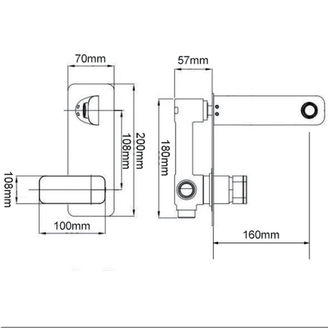 IVANO Bathtub Basin Wall Mixer With Spout - Chrome Technical Drawing