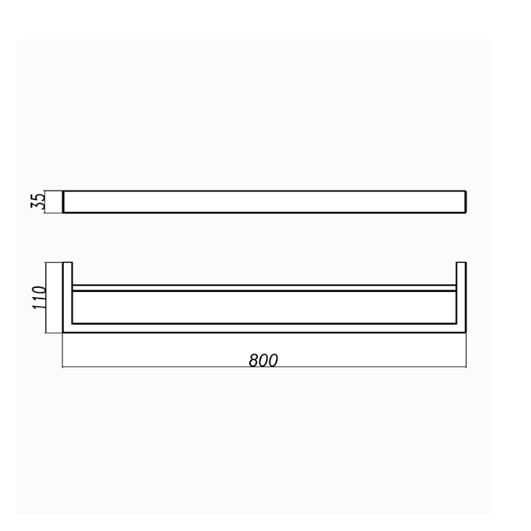 IVANO Square Double Towel Rail 800mm - Chrome Technical Drawing