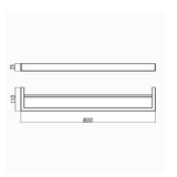 IVANO Square Double Towel Rail 800mm - Chrome Technical Drawing