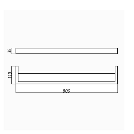 IVANO Square Double Towel Rail 800mm - Chrome Technical Drawing