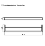 IVANO Square Double Towel Rail 600mm - Brushed Gun Metal Technical Drawing