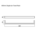 IVANO Square Single Towel Rail 600mm - Brushed Gun Metal Technical Drawing