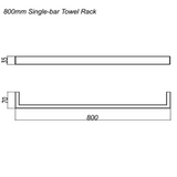 IVANO Square Single Towel Rail 800mm - Brushed Gun Metal Technical Drawing
