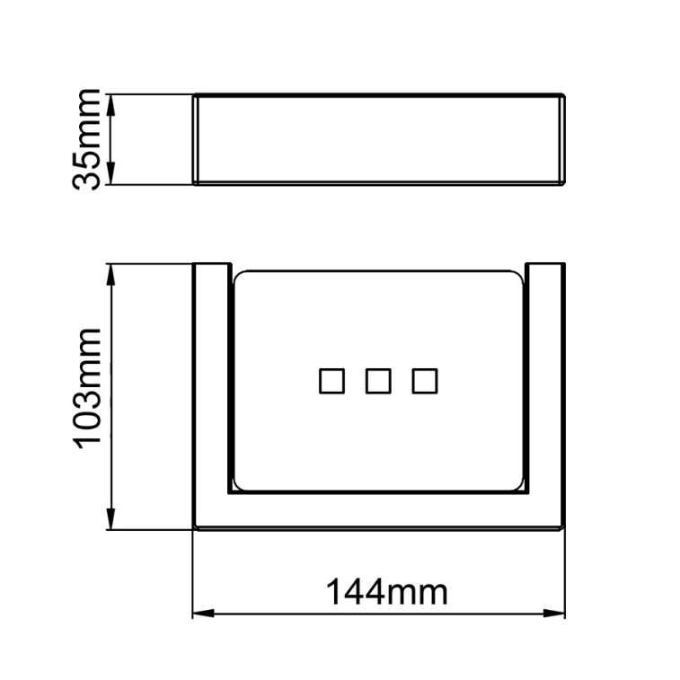 IVANO Series Square Soap Dish Holder - Brushed Gun Metal Technical Drawing