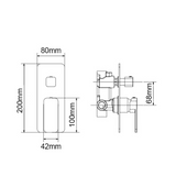 IVANO Solid Brass Shower Bath Wall Mixer With Diverter - Chrome Technical Drawing