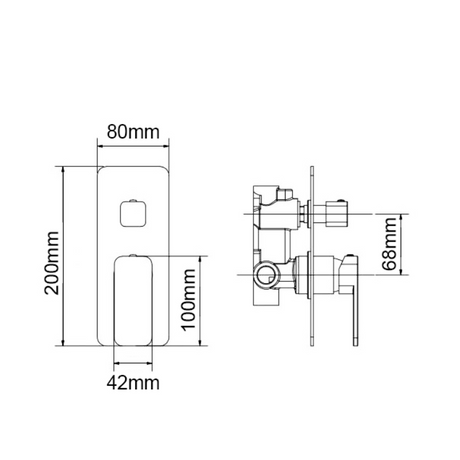 IVANO Solid Brass Shower Bath Wall Mixer With Diverter - Chrome Technical Drawing