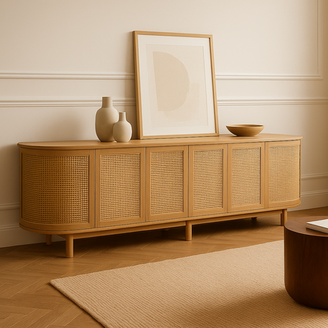 Indigo American Oak Six Door Sideboard – Rounded End - 3m