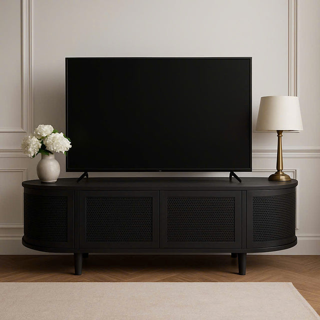 Indigo White Cedar Entertainment Unit – Four Door – Black – Round End 2m