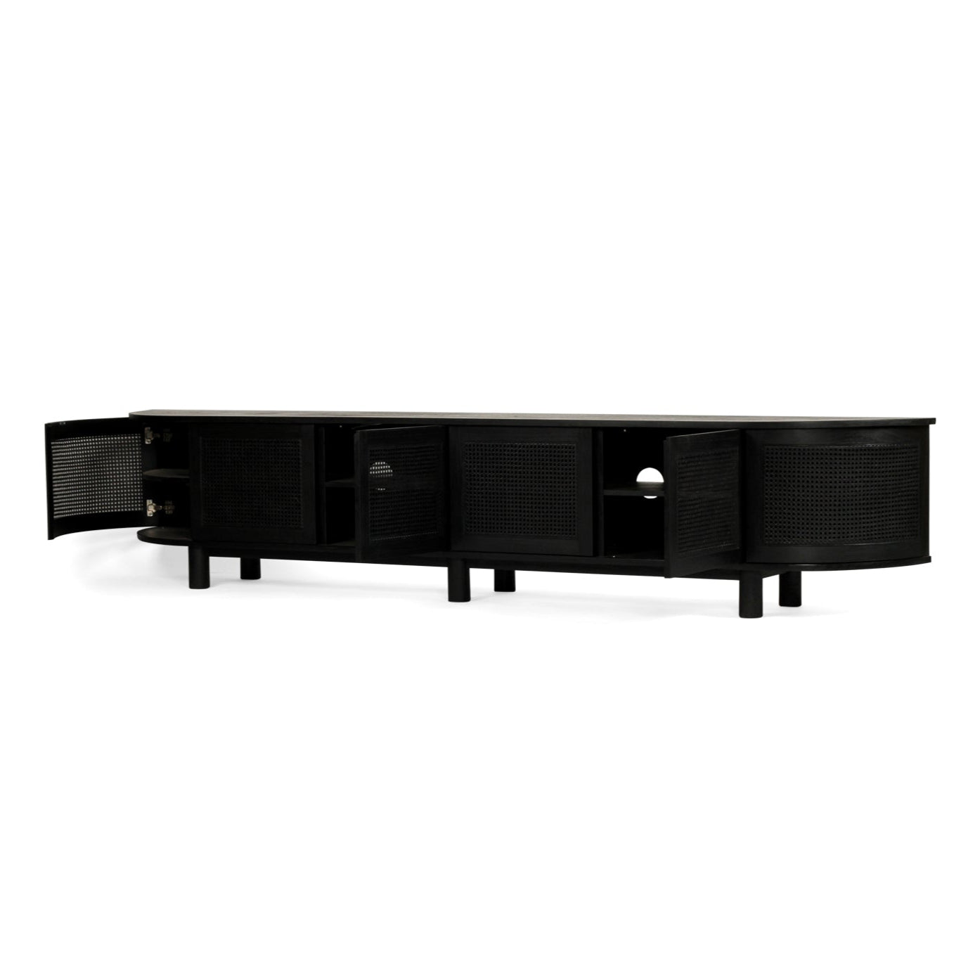 Indigo Whitley Cedar Entertainment Unit – Six Door – Black – Round End 3m