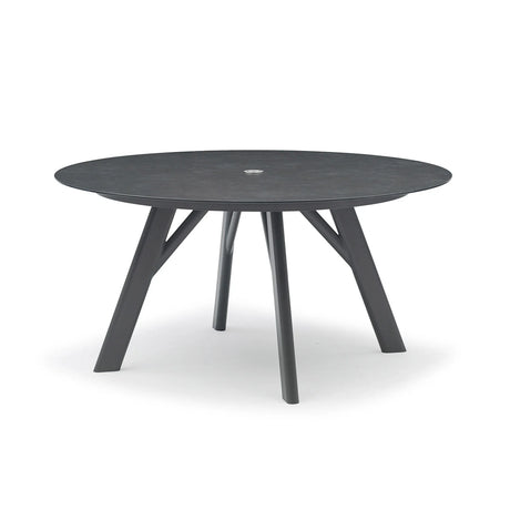 Iowa Outdoor Aluminium Round Dining Table with High-pressure Laminate Top in Charcoal/Teak Look