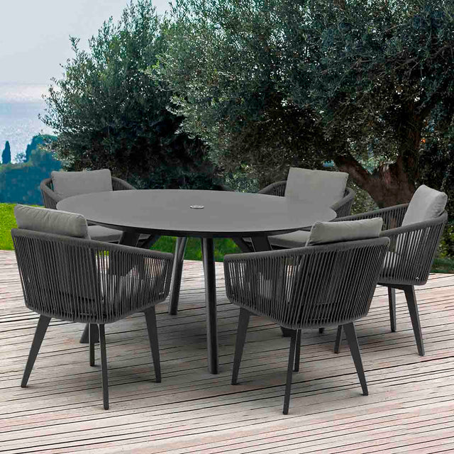 Iowa Outdoor Aluminium Round Dining Table with High-pressure Laminate Top in Charcoal/Teak Look