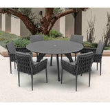 Iowa Outdoor Aluminium Round Dining Table with High-pressure Laminate Top in Charcoal/Teak Look