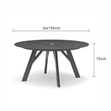 Iowa Outdoor Aluminium Round Dining Table with High-pressure Laminate Top in Charcoal/Teak Look