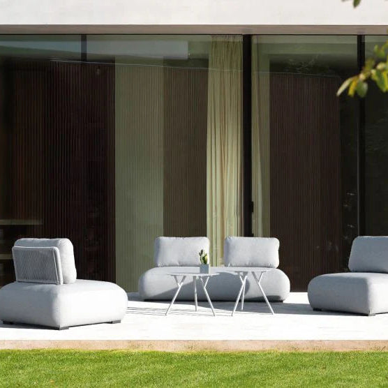 Iowa Outdoor Aluminium Upholstered Armless Chair in Charcoal/Light Grey/Mustard