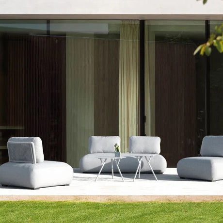Iowa Outdoor Aluminium Upholstered Armless Chair in Charcoal/Light Grey/Mustard