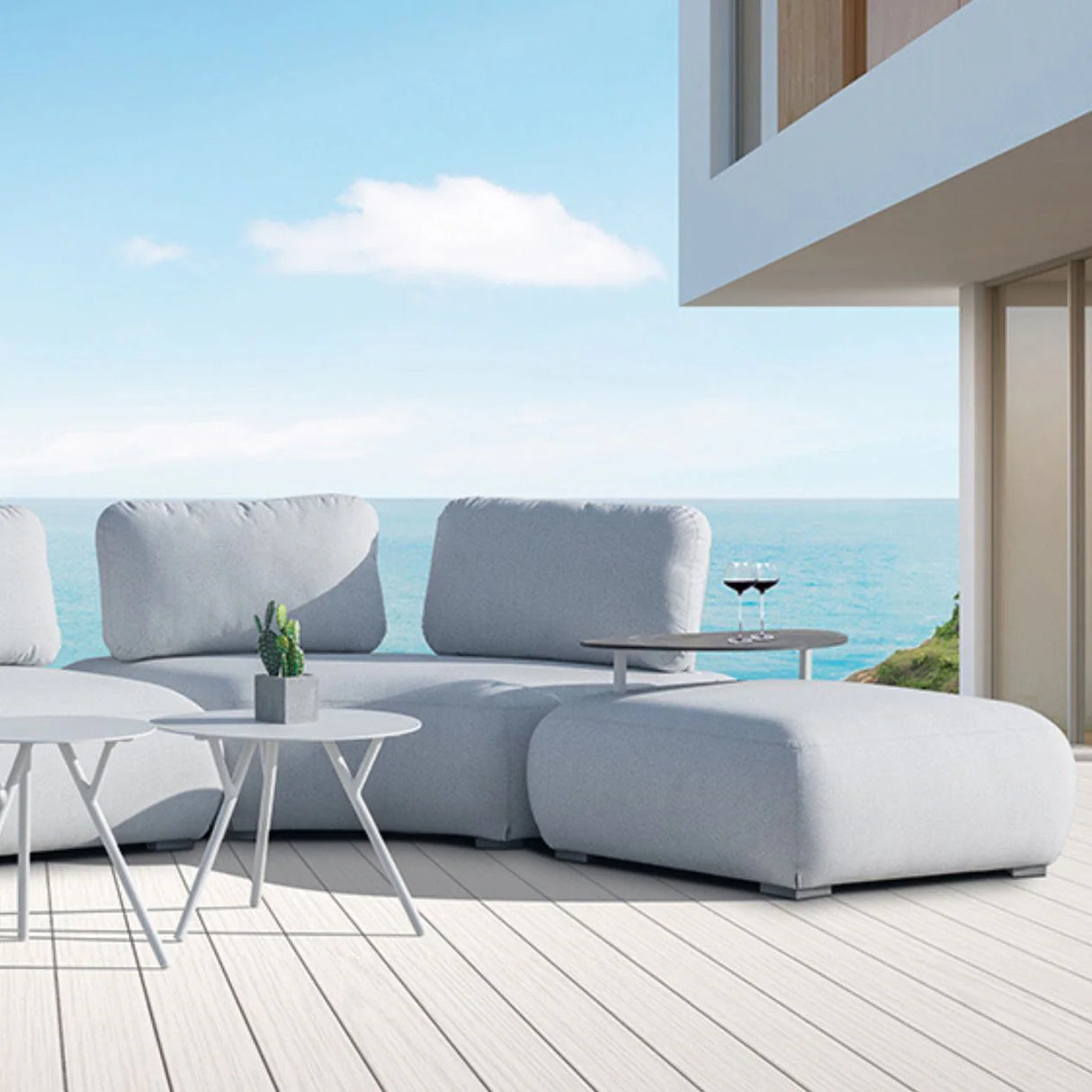 Iowa Outdoor Aluminium Upholstered Ottoman in Charcoal/Light Grey