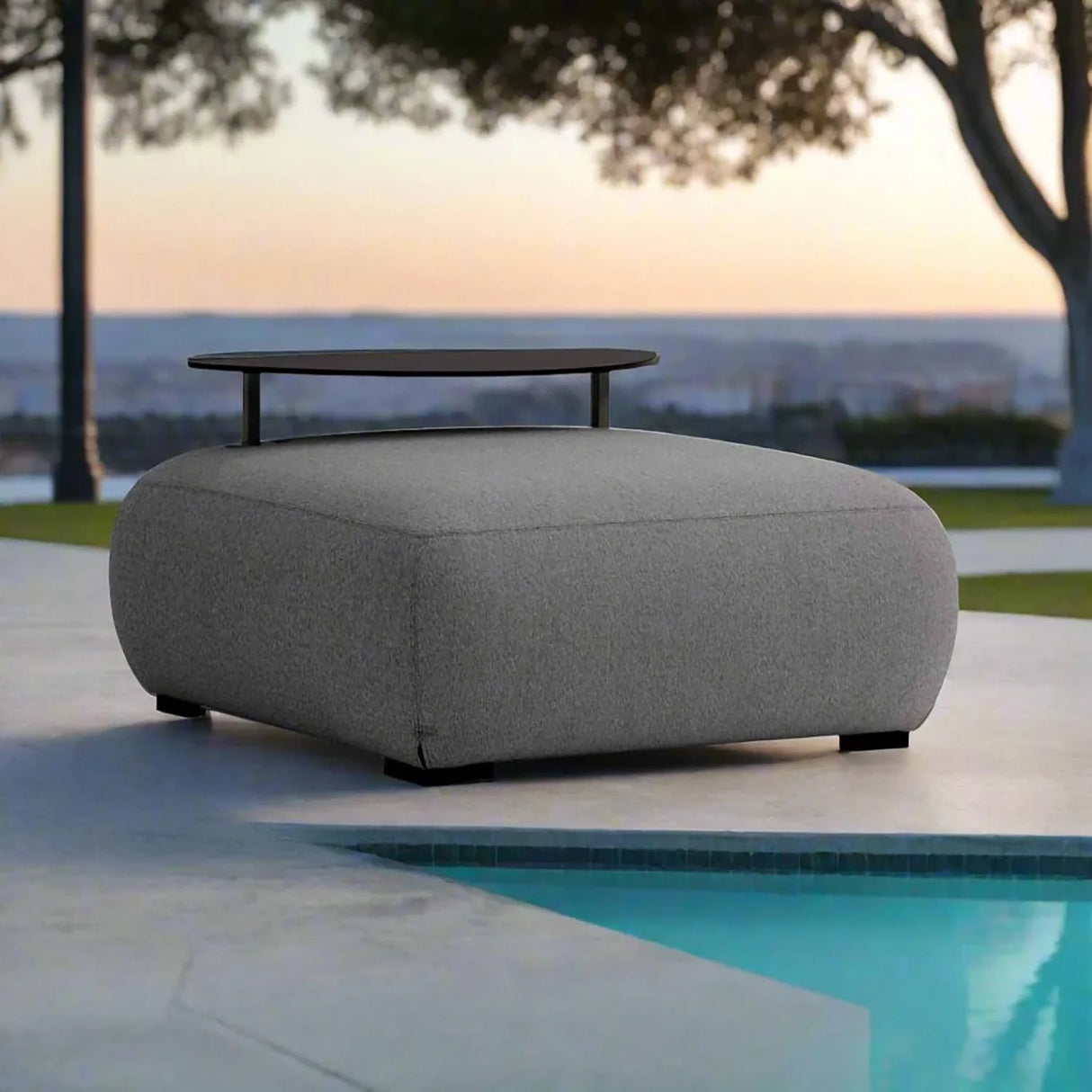 Iowa Outdoor Aluminium Upholstered Ottoman in Charcoal/Light Grey