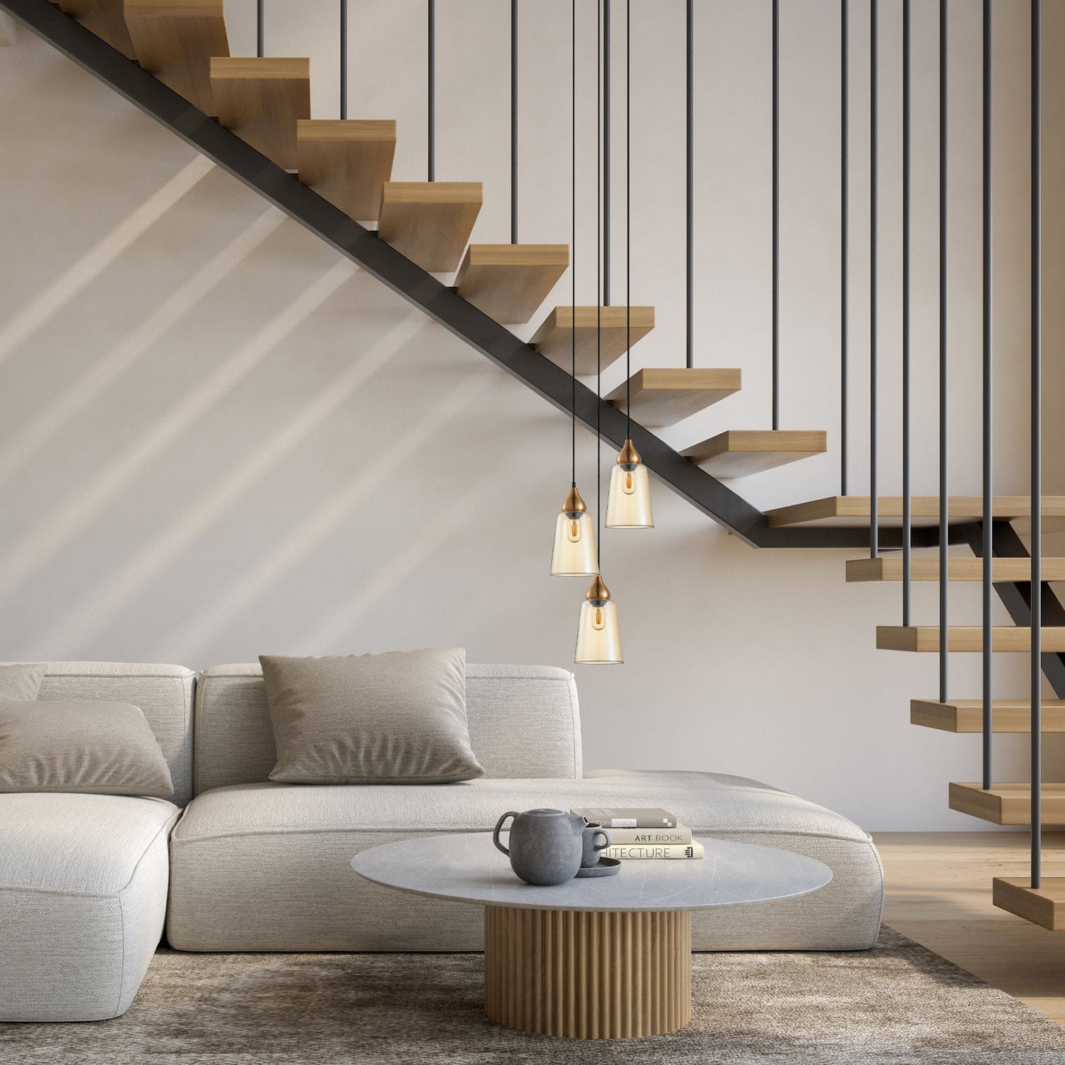 JEREZ: Bronze Amber/ Smokey Black Ellipse Glass Flat Top Pendant Lights