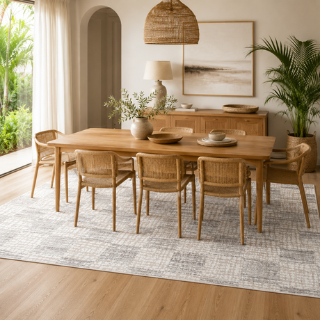 Jade Distressed Checkers Grey Beige Rug - JADE004