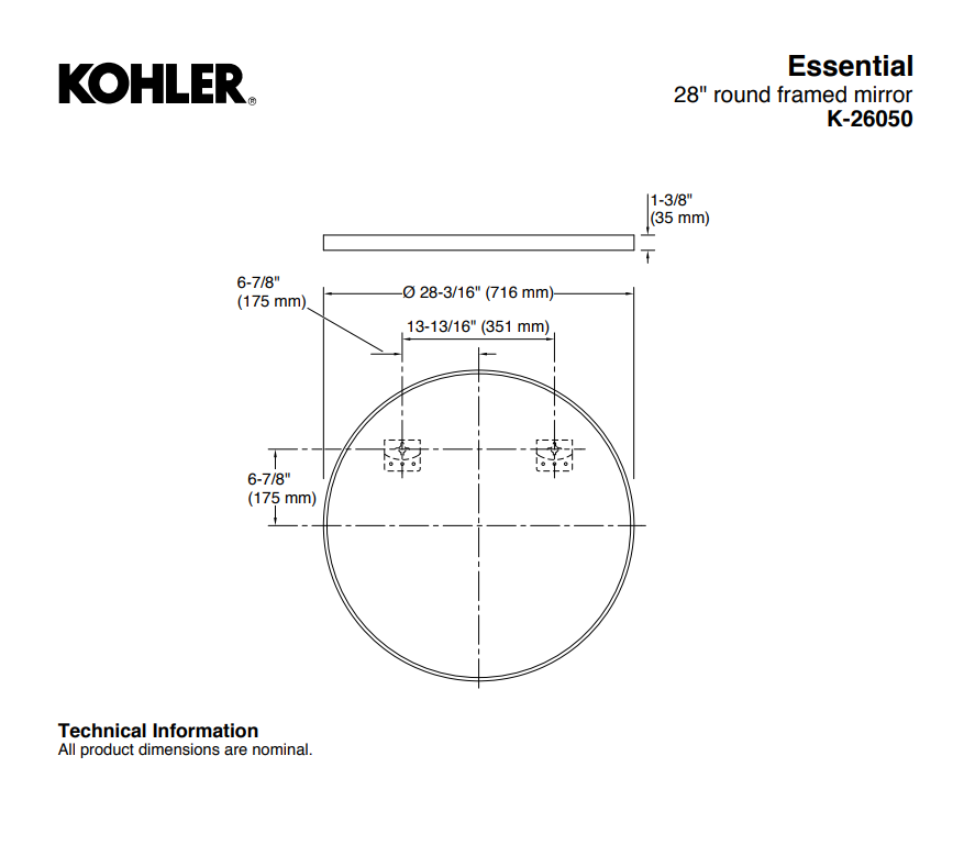 KOHLER Essential Round Framed Decorative Mirror