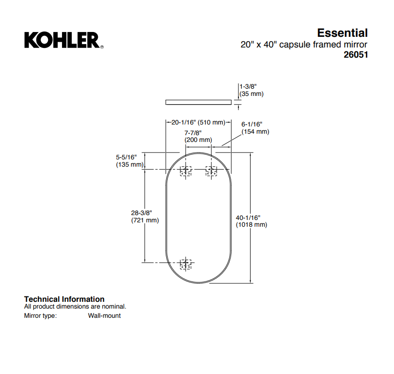 KOHLER Essential Capsule Framed Decorative Mirror