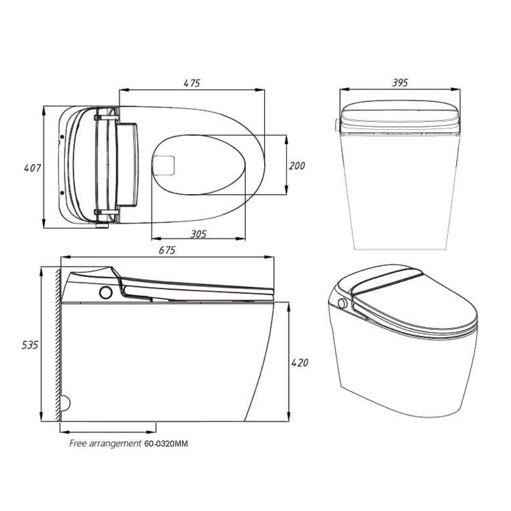 Aquaperla Smart Toilet 675x395x495mm - White