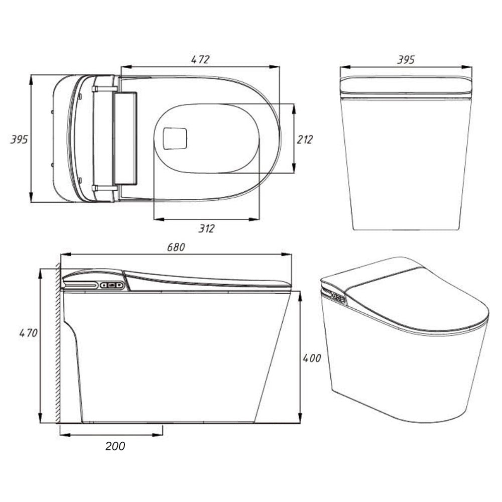 Aquaperla K69 Instant Heating Smart Toilet 684x390x473mm - Matte Grey
