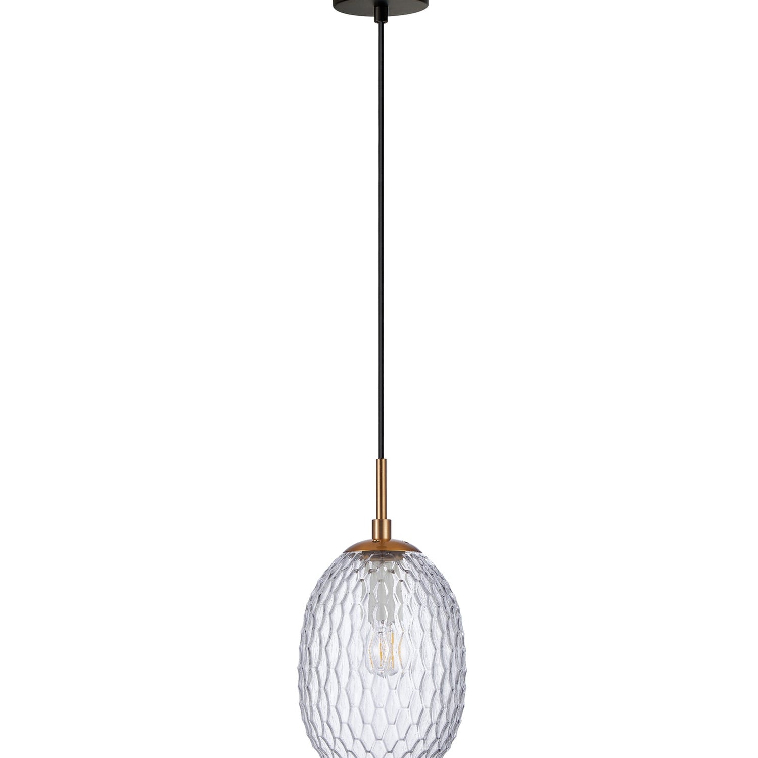 KATHAL: Interior Ellipse Glass Segmented with Brass Highlight Enclosed Pendant Lights