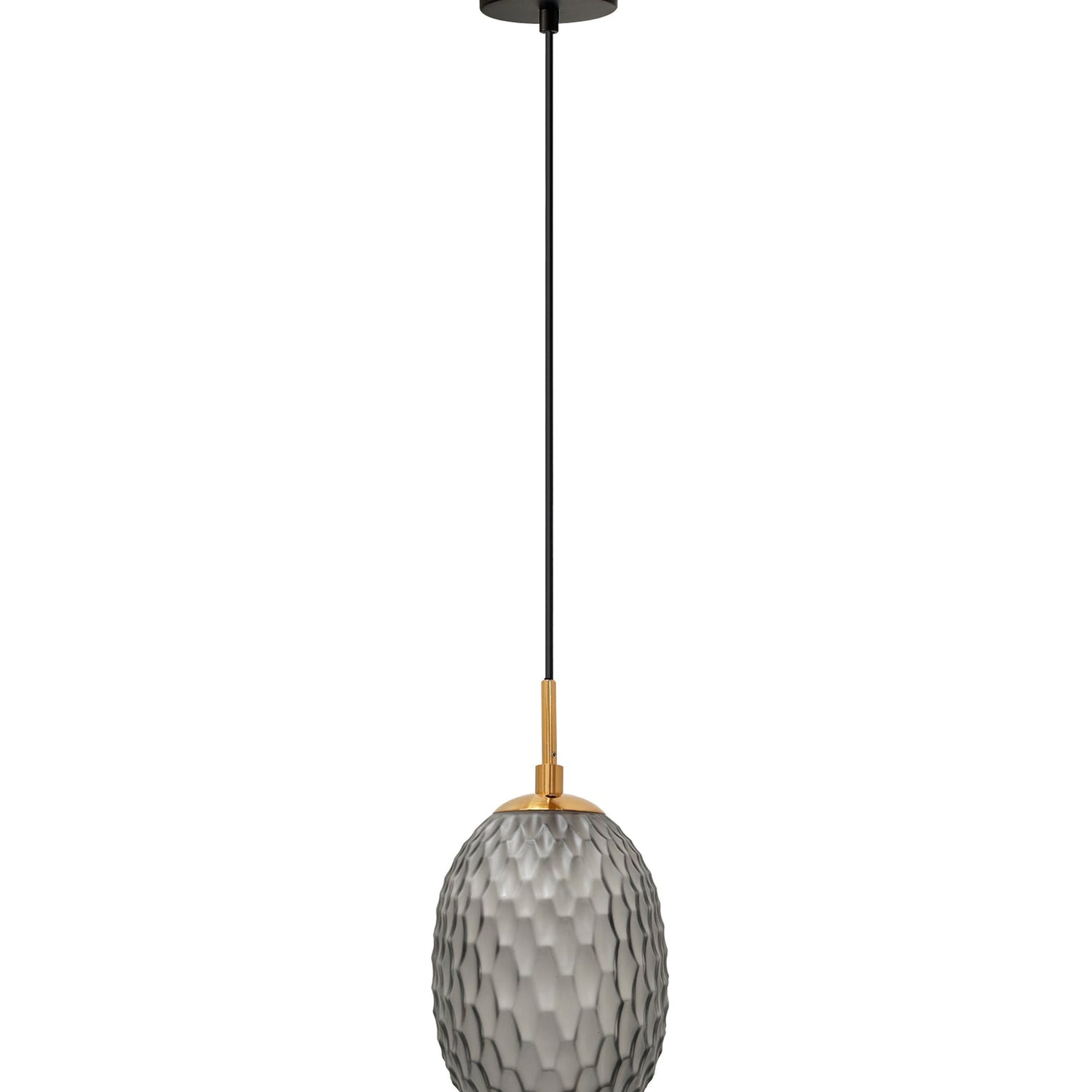 KATHAL: Interior Ellipse Glass Segmented with Brass Highlight Enclosed Pendant Lights