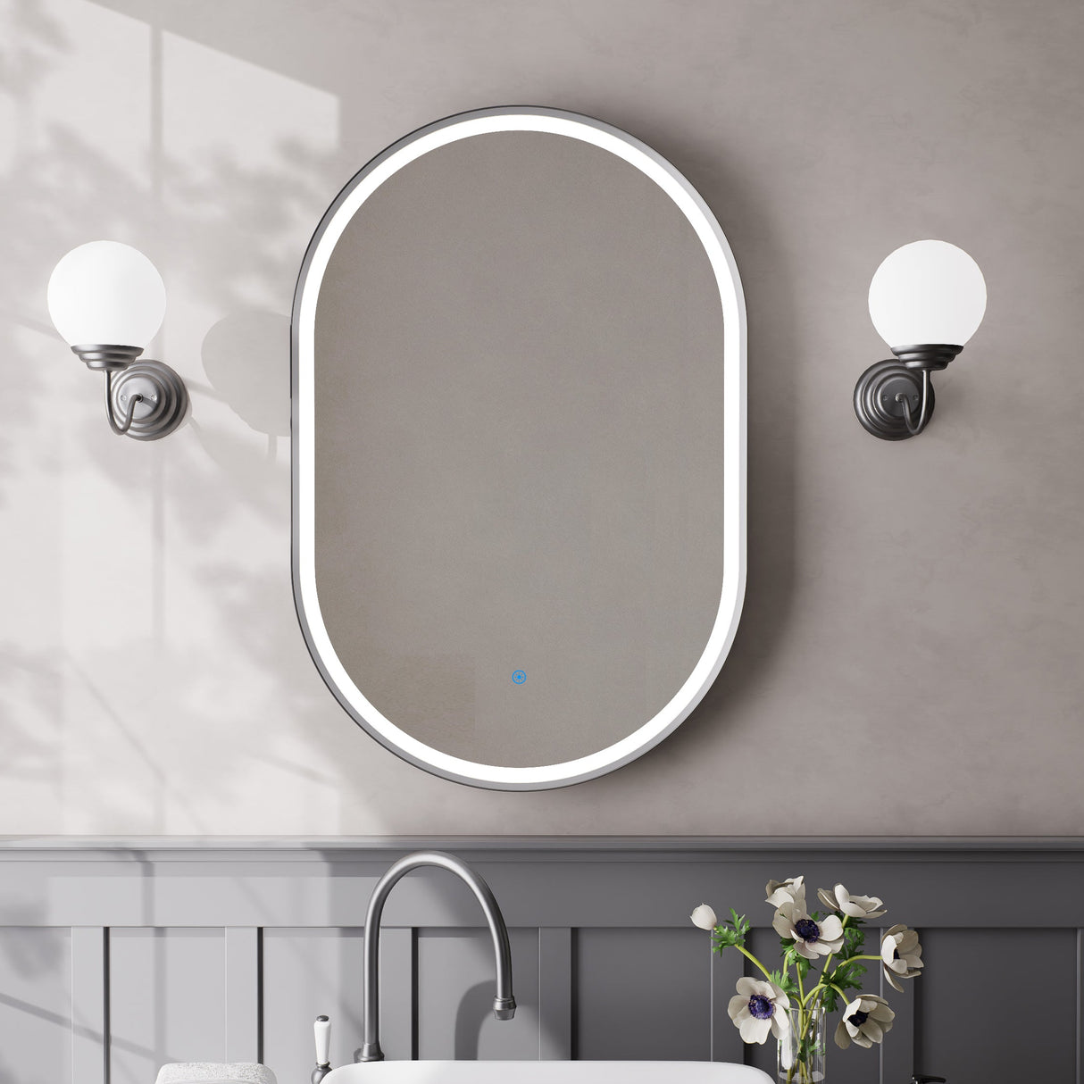 Firenze Oval Front-Lit LED Frosted Mirror (600x900mm)