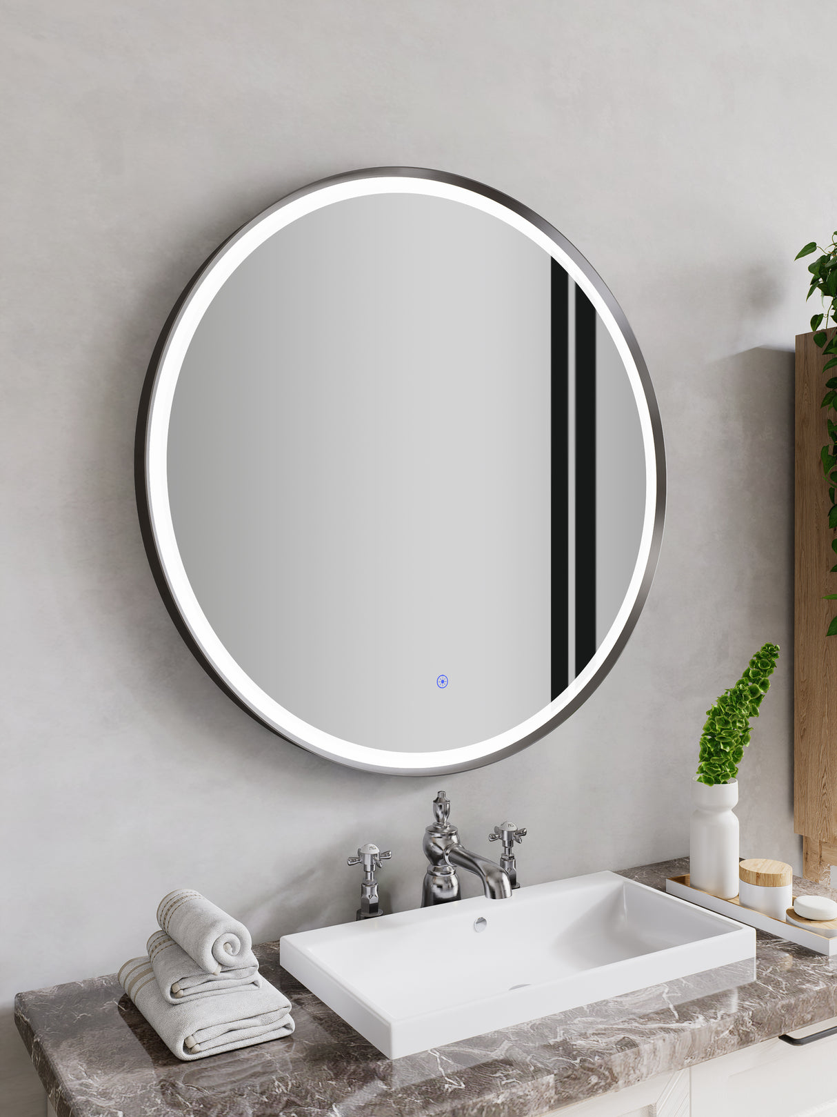 Firenze Round Front-Lit LED Frosted Mirror (800x800mm)