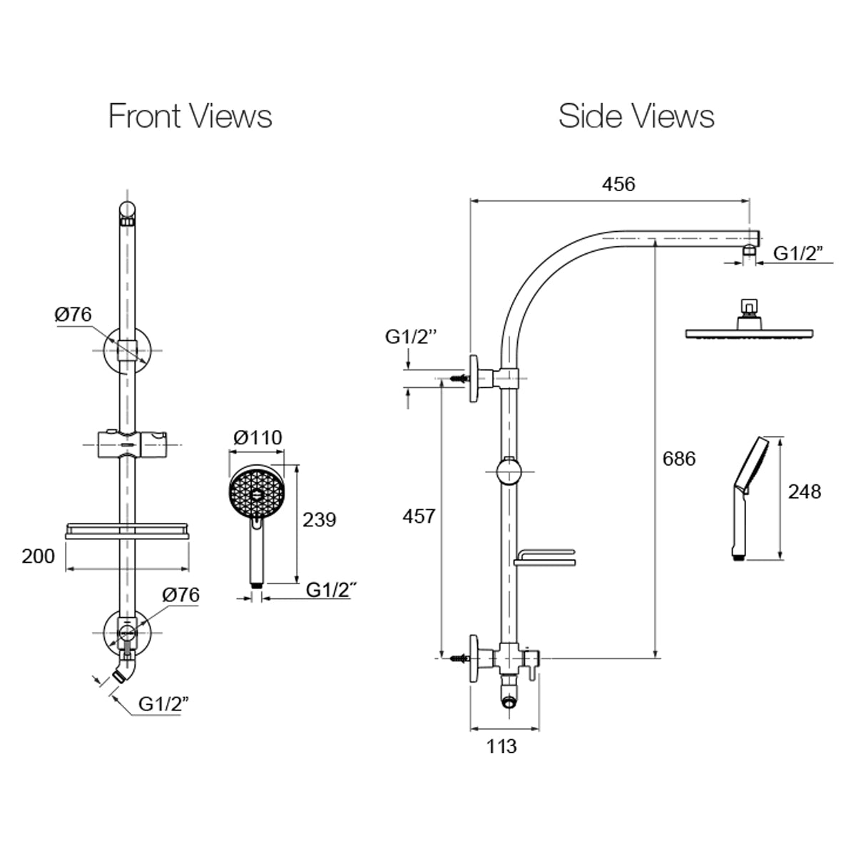 KOHLER HydroRail Rain Shower Round Column Standard - Polished Chrome