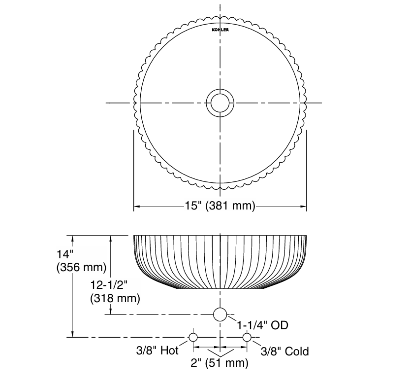 KOHLER Salute Glass Vessel Basin (381mm)