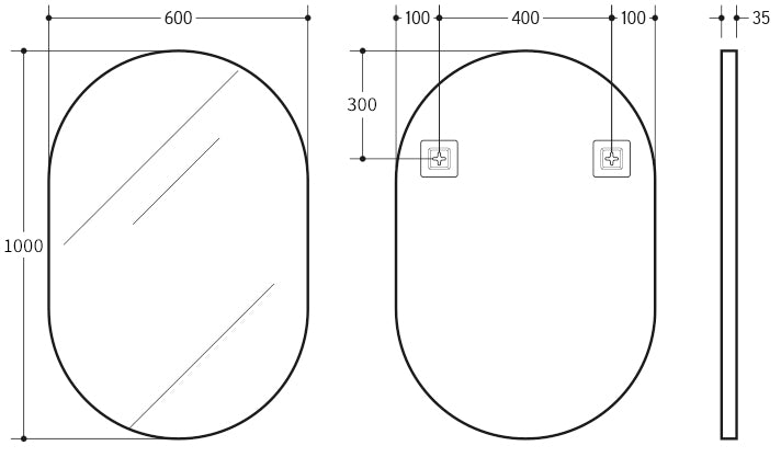 Poseidon Oval Framed Mirror 900/1000mm - Matte Black